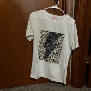 Women’s  White Leopard Print Lightning Bolt T-Shirt